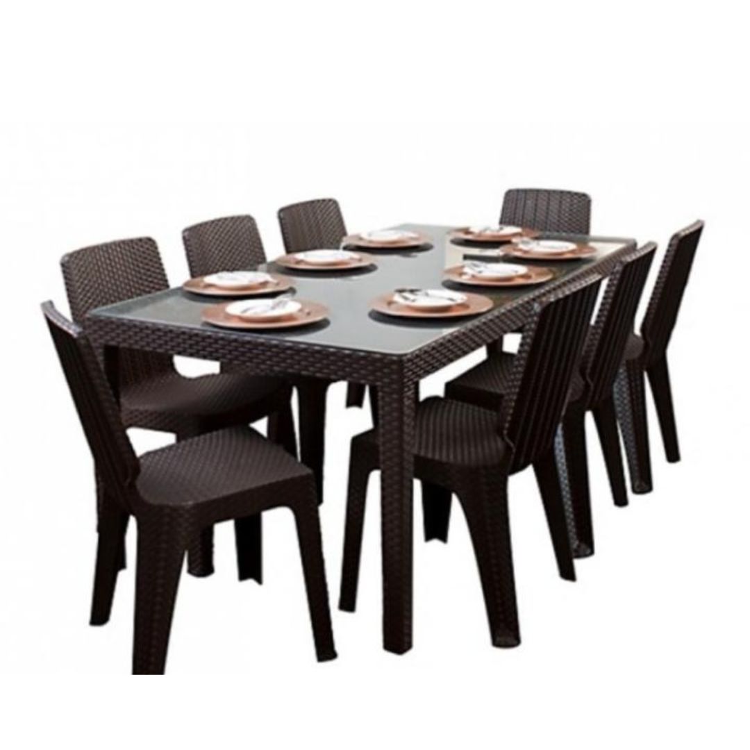 MESA TAVARUA MODELO RATAN 180 x 95 + 8 SILLAS TAVARUA RATAN REY