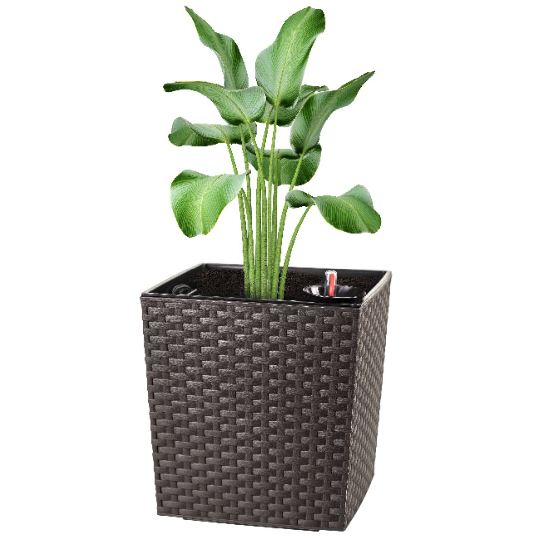 Maceta Cuadrada Estilo Ratán 25x25x25 Cm C/ Sistema De Riego
