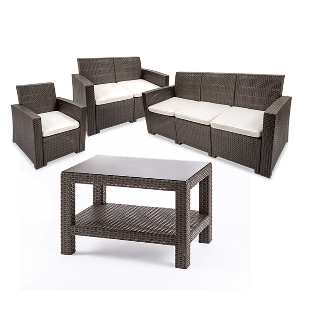 Set Terraza Tavarúa II Sillón de 1 Cuerpo + Sillón de 2 Cuerpos + Sillón 3 de Cuerpos + 1 mesa de Centro con vidrio 70x48
