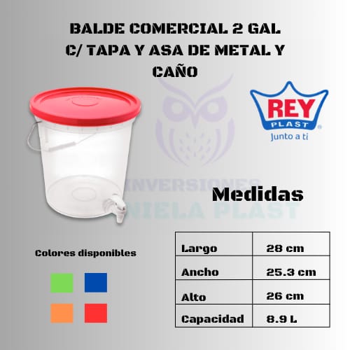 Balde Comercial 2 gl Con Tapa y Con Caño REY