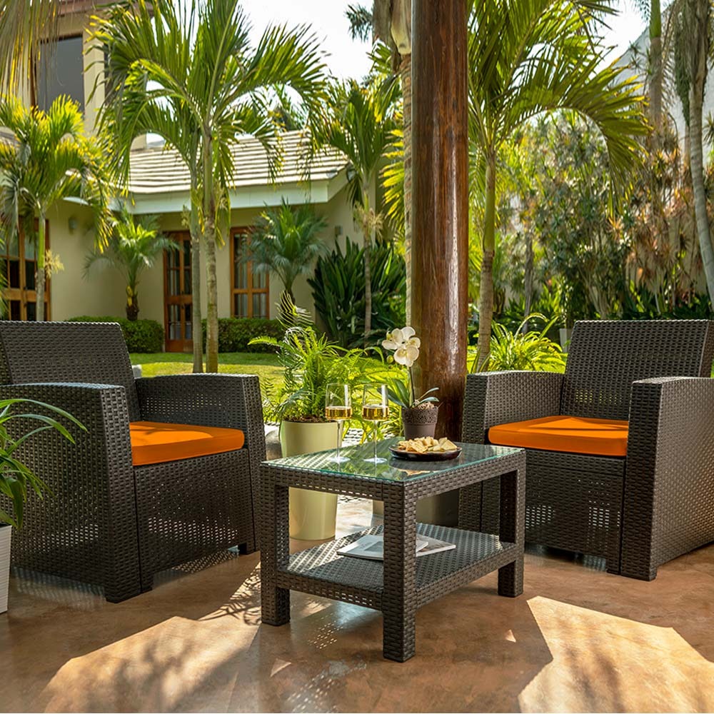 Set Balcón Tavarua ( Sillón 1 Cuerpo*2 Unid +Mesa de centro 70*80 Dos Niv. con vidrio Rey)