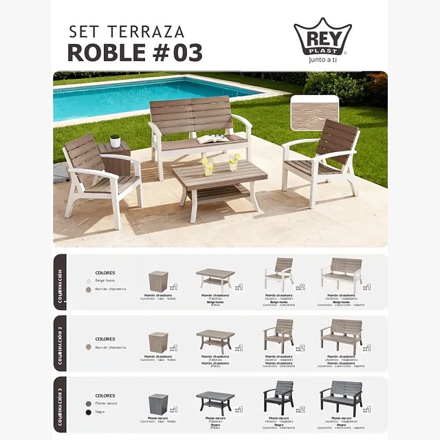 SET ROBLE # 03 (SILLON 1 CUER. X 2 + SILLON 2 CUERP. + MESA CENT ROBLE + MES AUX - Imagen 2