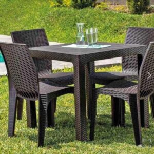 Mesa Roble Con Ratan 80 x 80 + 6 Silla Bora Bora Rey