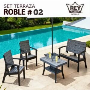 Set Roble # 02 (Sillon 1 Cuerpo X 2 + Sillon 2 Cuerpo + Mesa Centro Roble) Rey